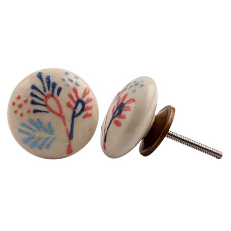 White Multicolor Ceramic Flower Knob